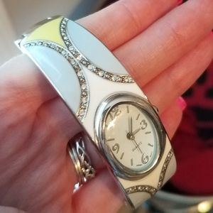 NWOT light blue yellow rhinestone bangle watch